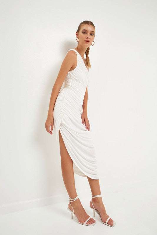 Side View - Off White Asymmetrical Jersey Dress