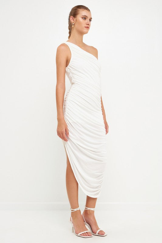 Off White Asymmetrical Jersey Dress