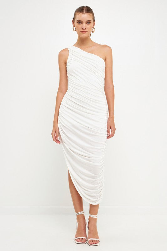 Off White Asymmetrical Jersey Dress with Heels