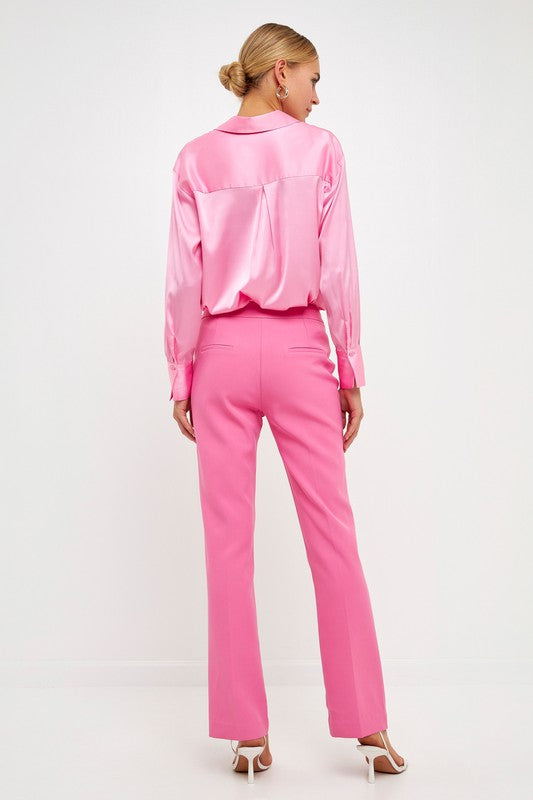 Back View - Pink Full Length Low Rise Pants