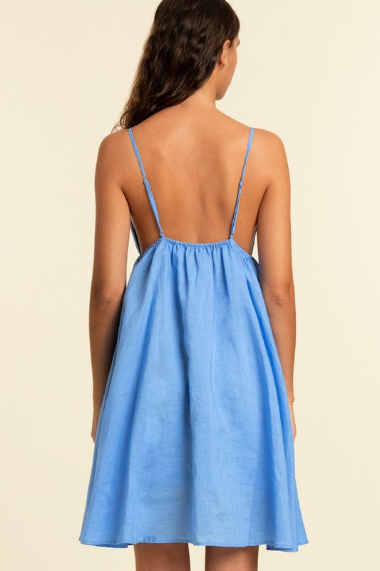 Back View - Sissi Blue Jean Woven Midi Dress