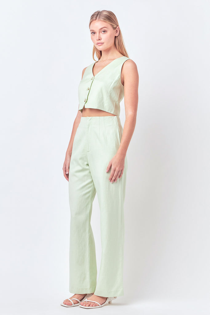 Green Linen Blend Vest with Matching Pants