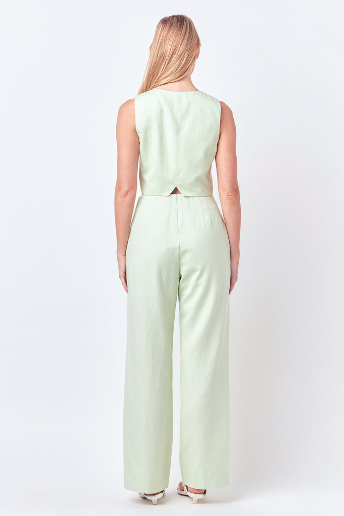 Back View - Green Linen Blend Pants