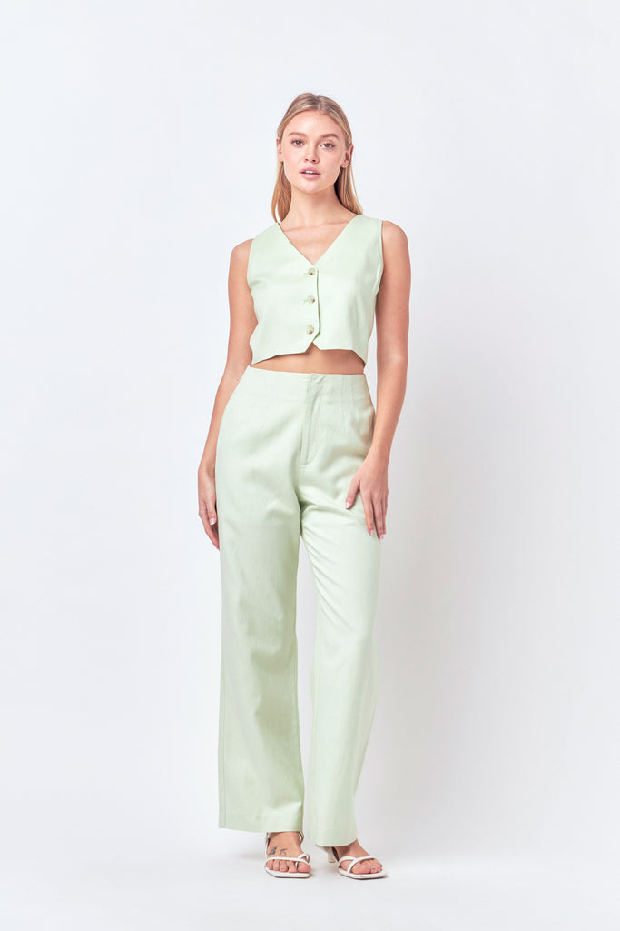 Green Linen Blend Pants