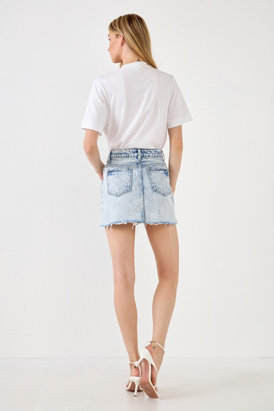 Back View - High Low Acid Wash Denim Skirt