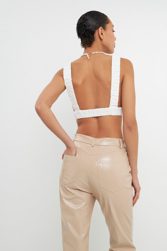 Back View - Ivory Elastic Band Open Back Crop Top