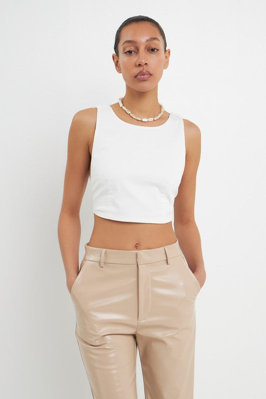 Ivory Elastic Band Open Back Crop Top with Pants