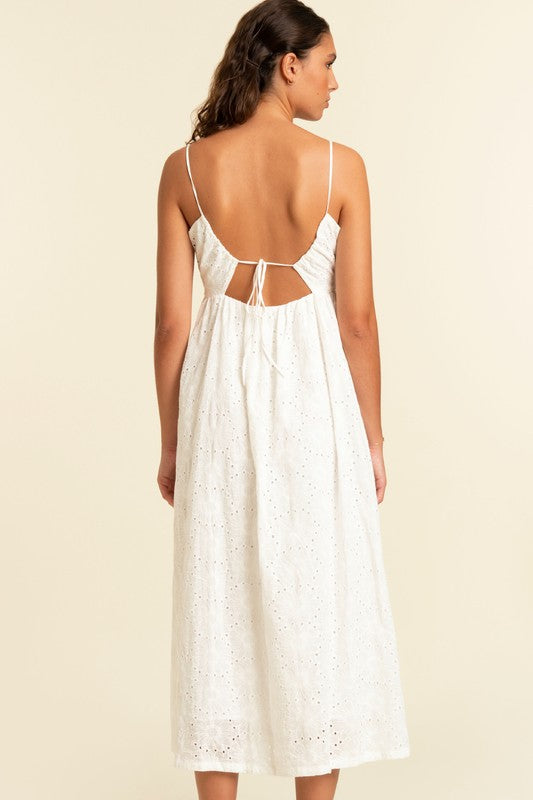 Back View - Kana White Eyelet Midi Dress