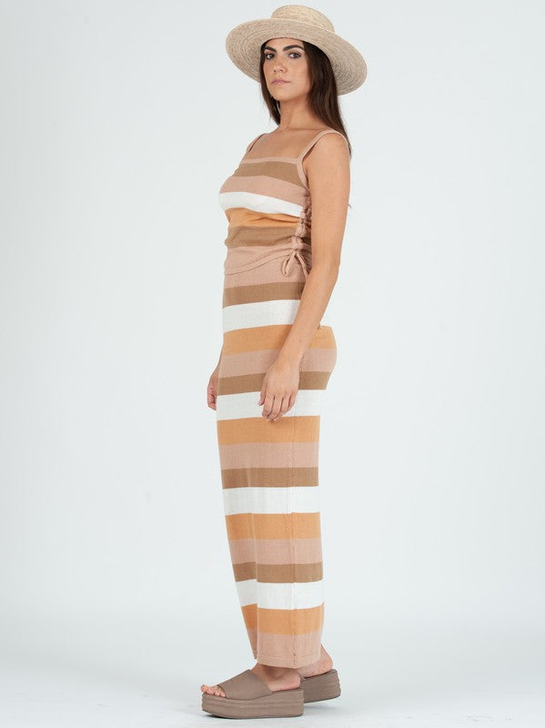 Side View - Neutral Stripe Rina Knit Maxi Skirt