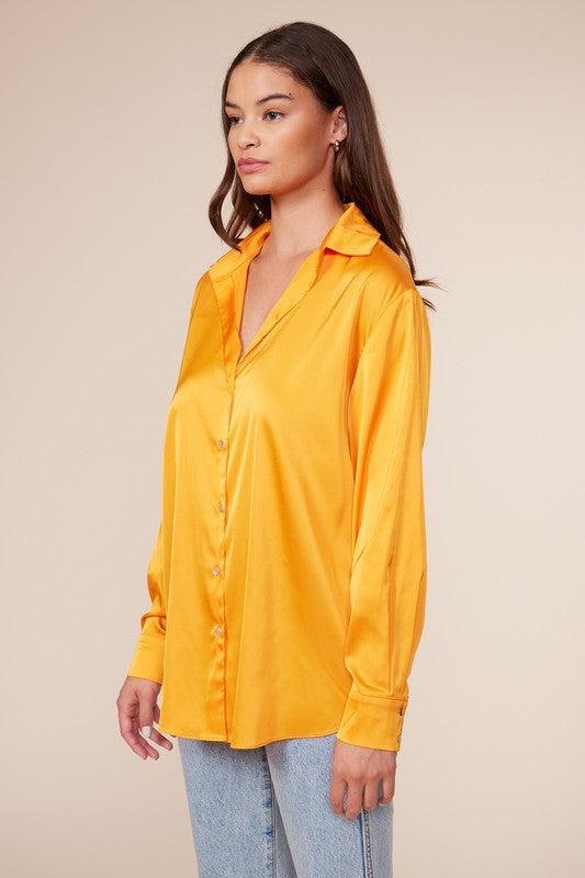 Tangerine Button Down Silky Top