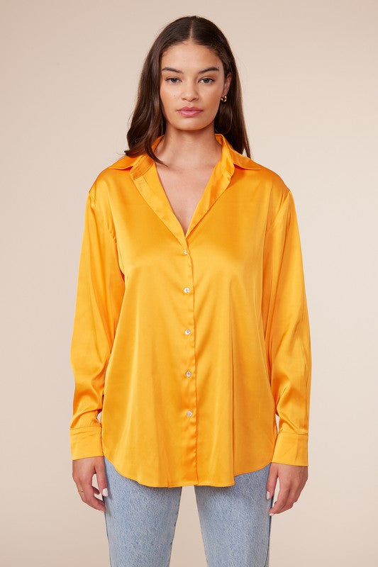 Tangerine Elena Button Down Silky Top