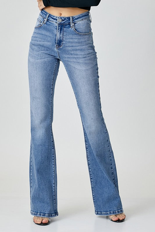 Risen Medium Wash Mid Rise Basic Flare Jean