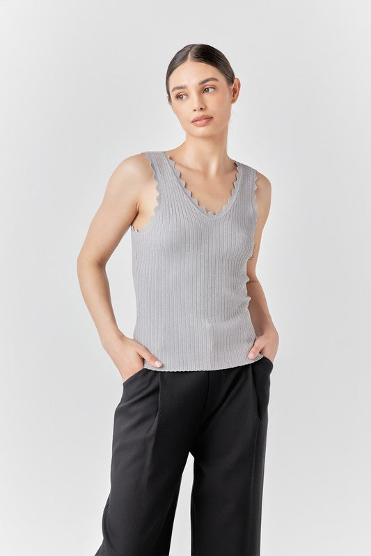 Silver Scallop Detail Sleeveless Top