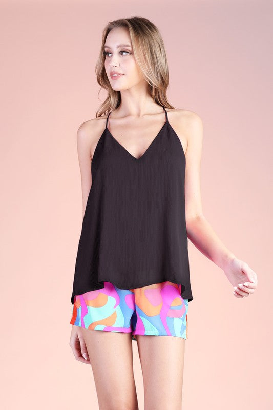 Black Crinkle Solid Cami Top