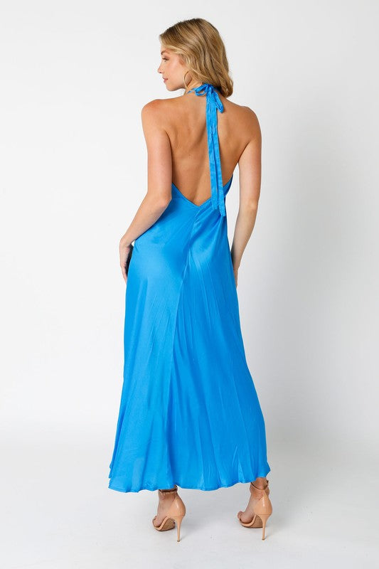 Back View - Vivid Blue Vivika Satin Dress