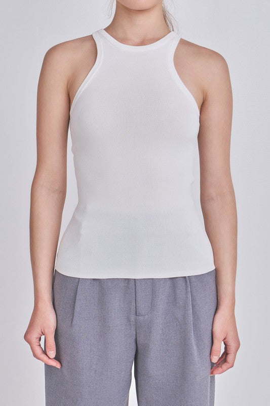 Close View - White Sleeveless Basic Knit Top