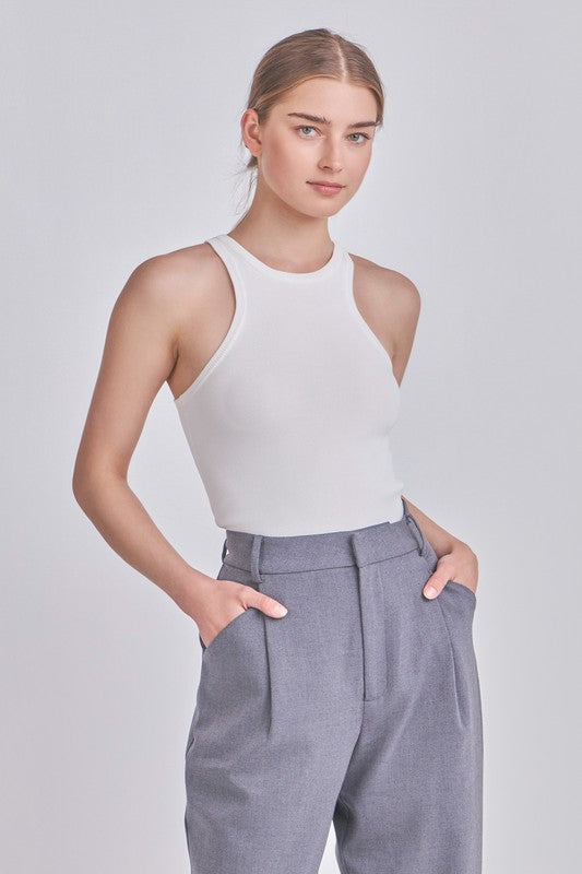White Sleeveless Basic Knit Top
