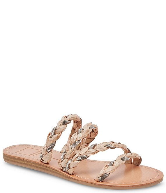 Khloe Natural Jeweled Braided Slip On Sandal