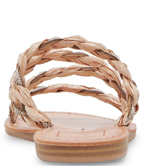 Back View - Khloe Natural Jeweled Braided Slip On Sandal