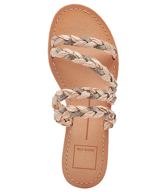 Top View - Khloe Natural Jeweled Braided Slip On Sandal