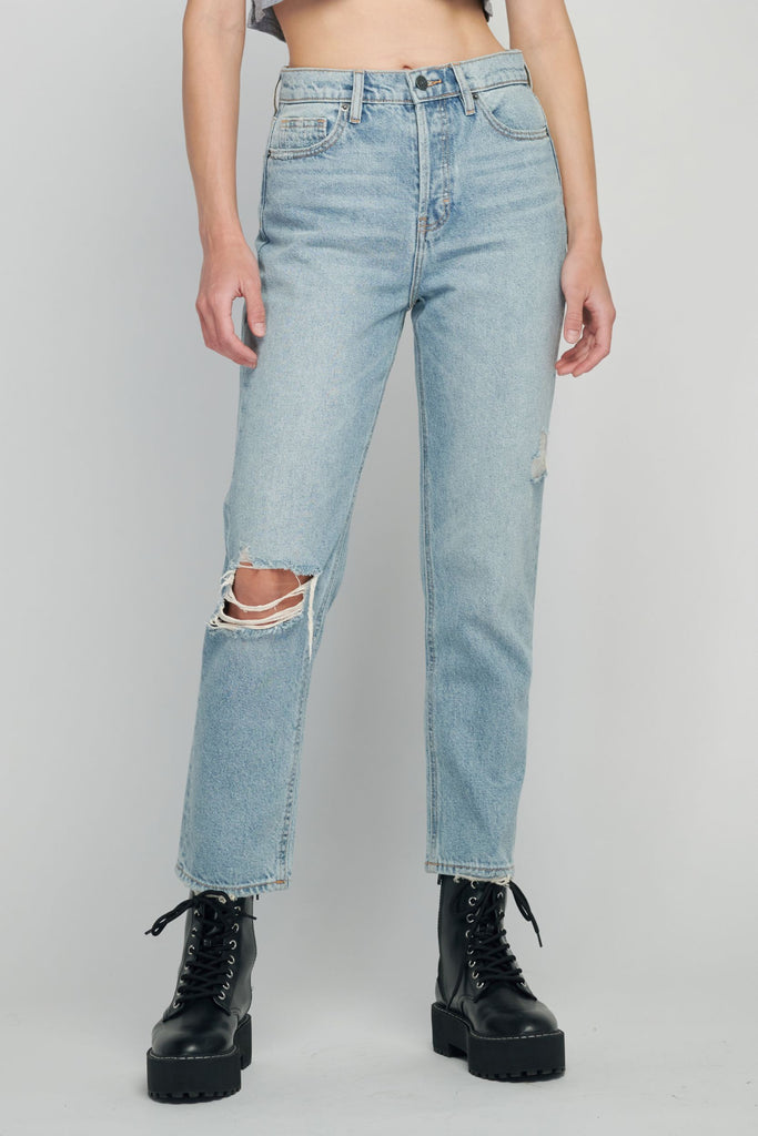 Maura Light Wash Distressed High Waist Straight Jean