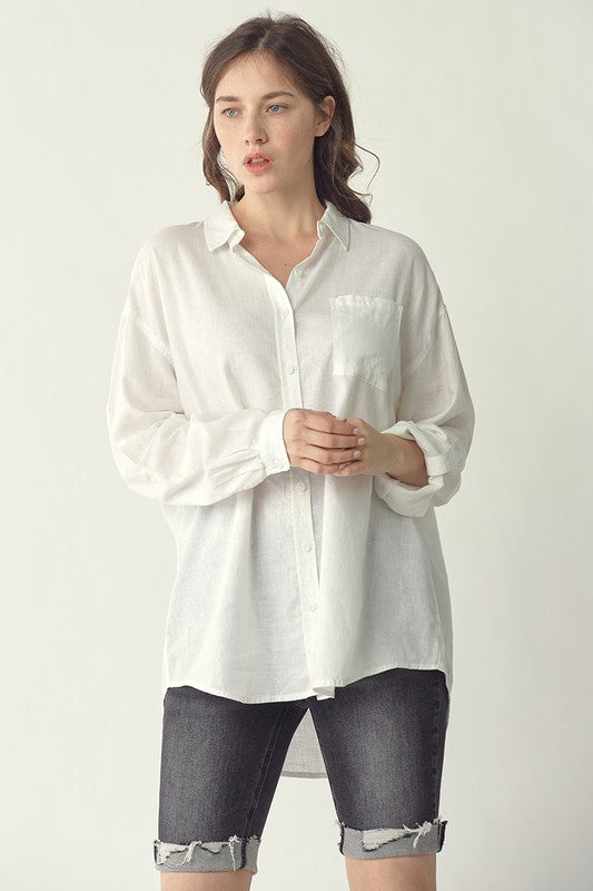 Front View - White Lacey Relaxed Linen Top