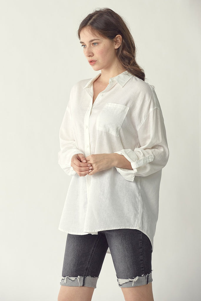 White Lacey Relaxed Linen Top