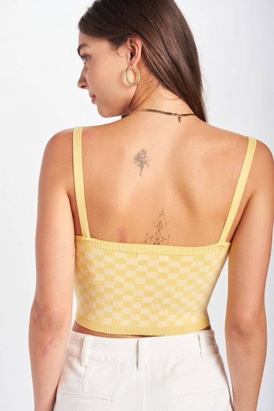 Back View - Gingham Crop Top Yellow