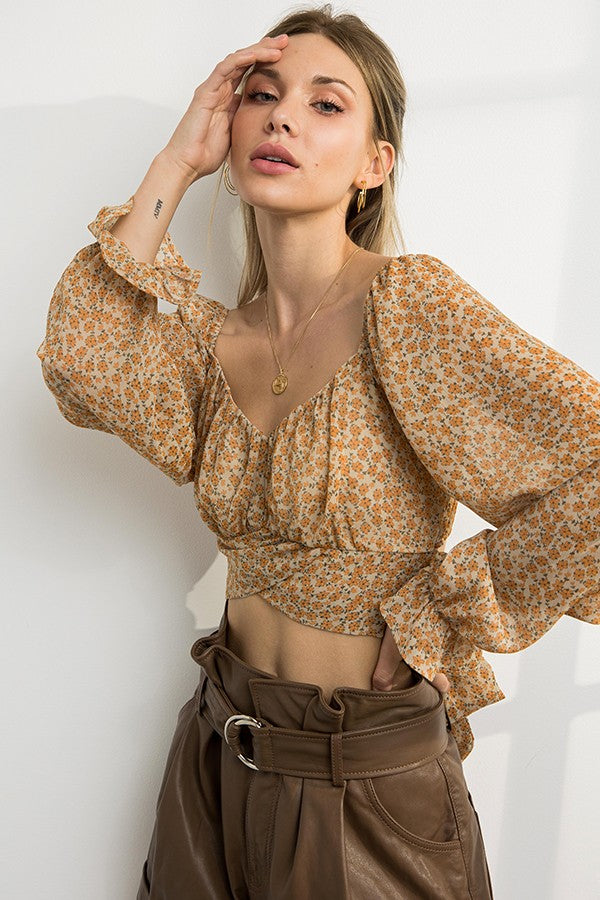 Rust Floral Cut Out Top