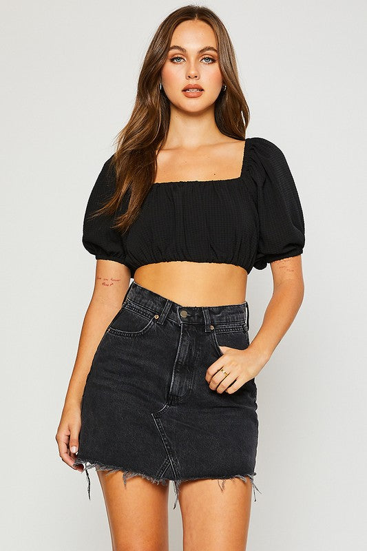 Open Back Textured Crop Top