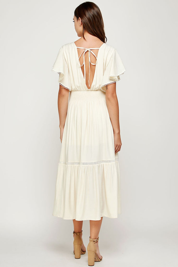 Back View - Ecru Long Ruffle Dress