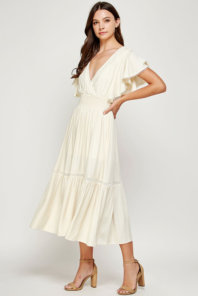 Ecru Long Ruffle Dress with Heels