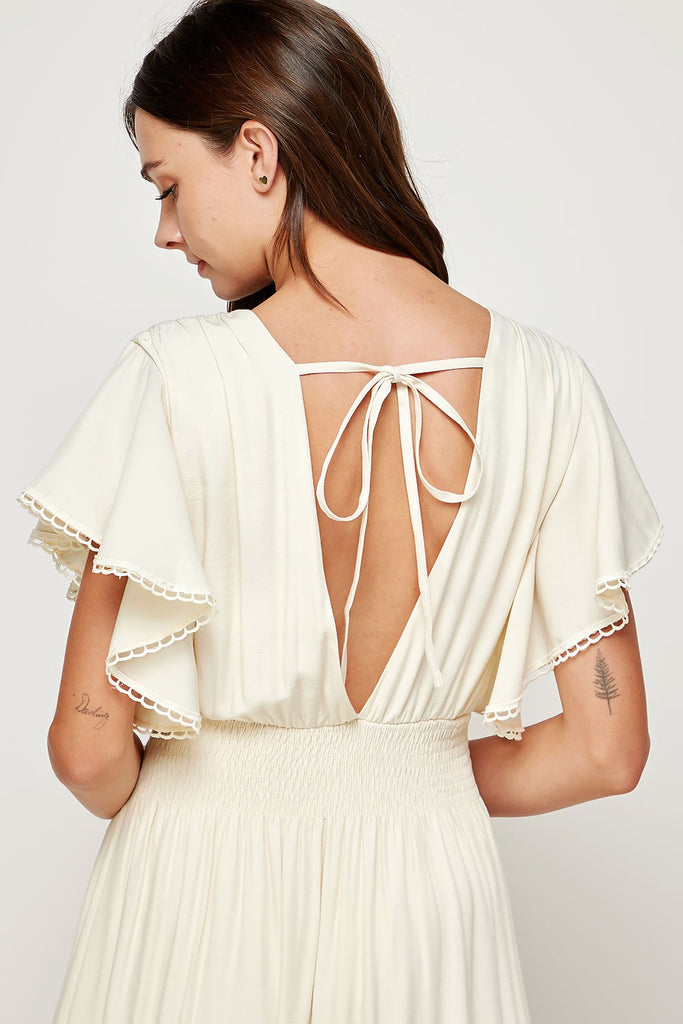 Back Tie - Ecru Long Ruffle Dress