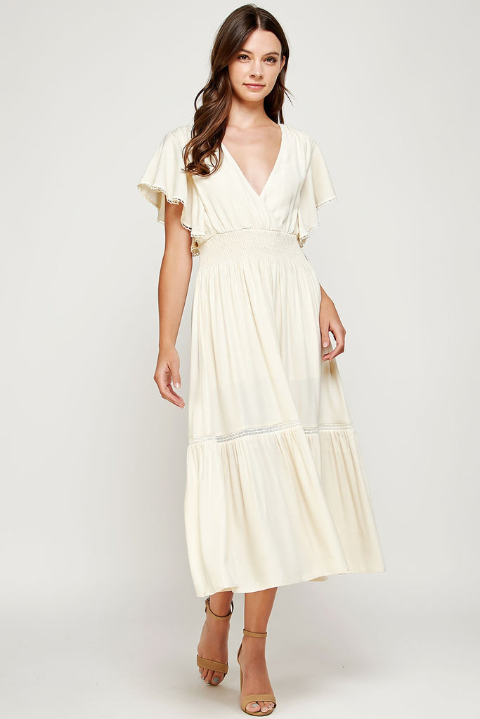 White Ecru Long Ruffle Dress