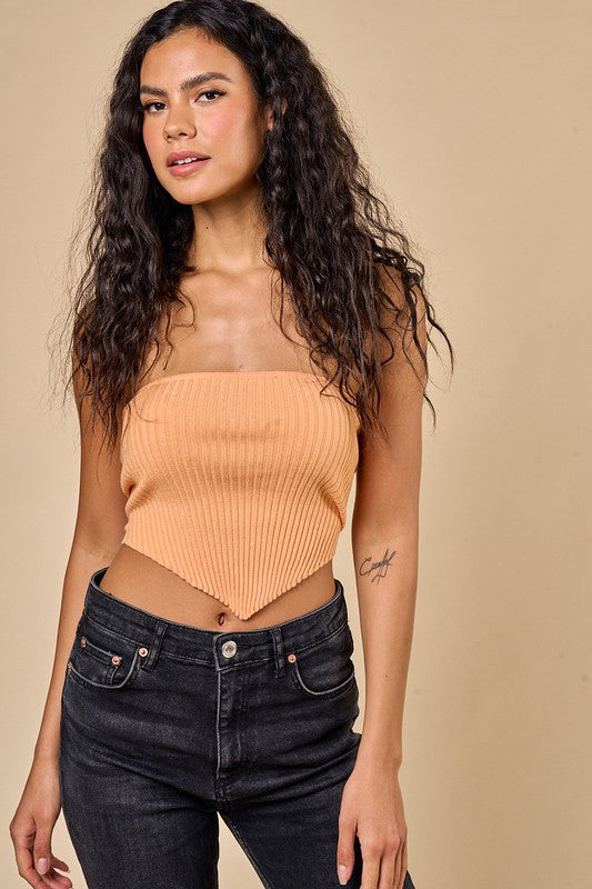Tangerine Scarf Top with Lace Up Back with Jeans