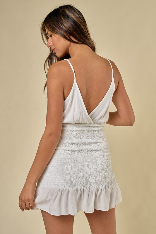 Back View - Off White Surpliced Smocking Dress