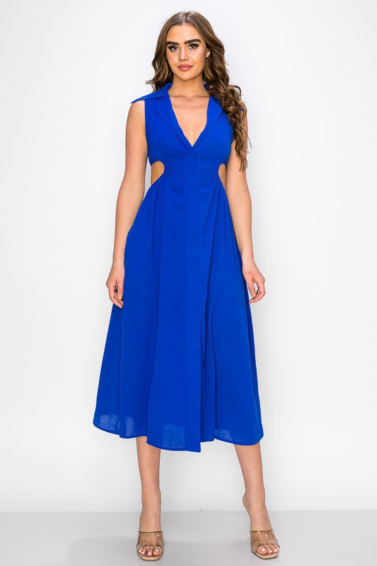 Royal Blue Sleeveless Cut Out Midi Dress