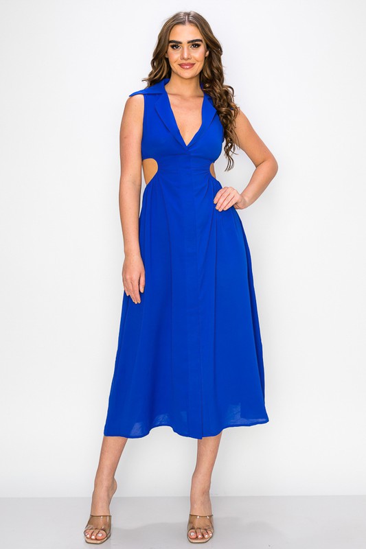 Royal Blue Sleeveless Cut Out Midi Dress on Model