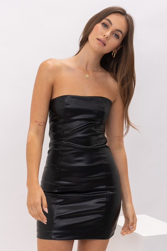 Black Tube Top Leather Mini Dress