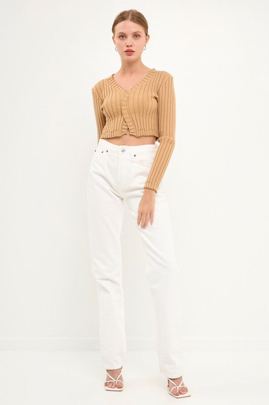 Camel Long Sleeve Ruffled Knit with Pants