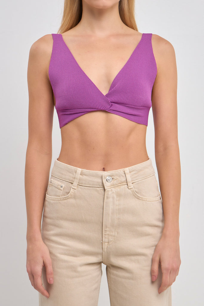 Grape Twisted Ribbed Bralette with Pants