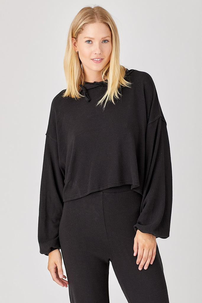 Black Ultra Soft Knit Crop Hoodie with Pants