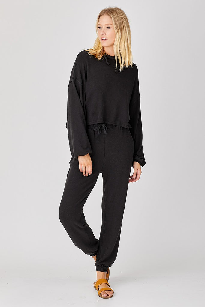 Black Knit Crop Hoodie