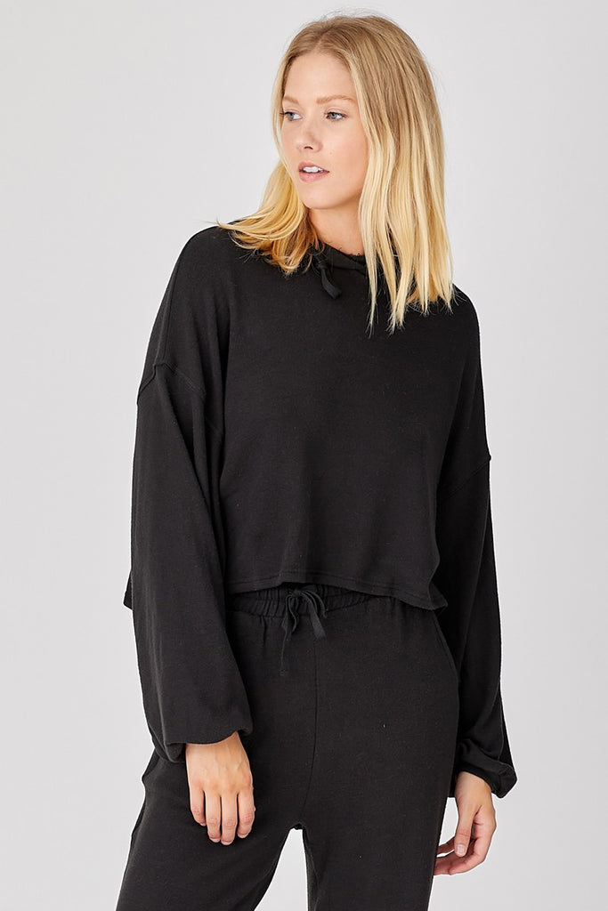 Black Ultra Soft Knit Crop Hoodie