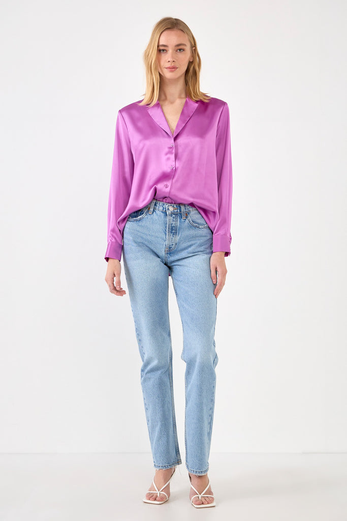Grape Classic Satin Over Shirt with Jeans