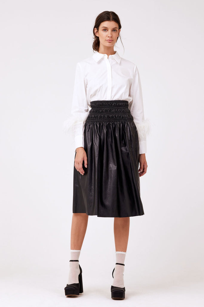 Black Vegan Leather Midi Skirt