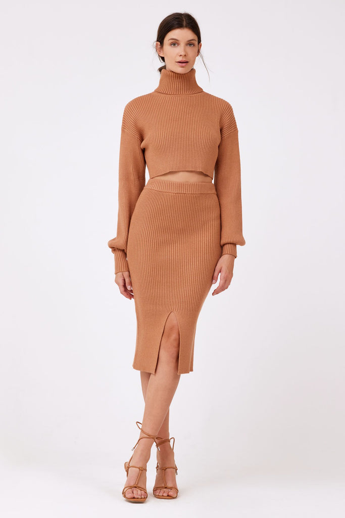 Camel Cropped Turtleneck Sweater