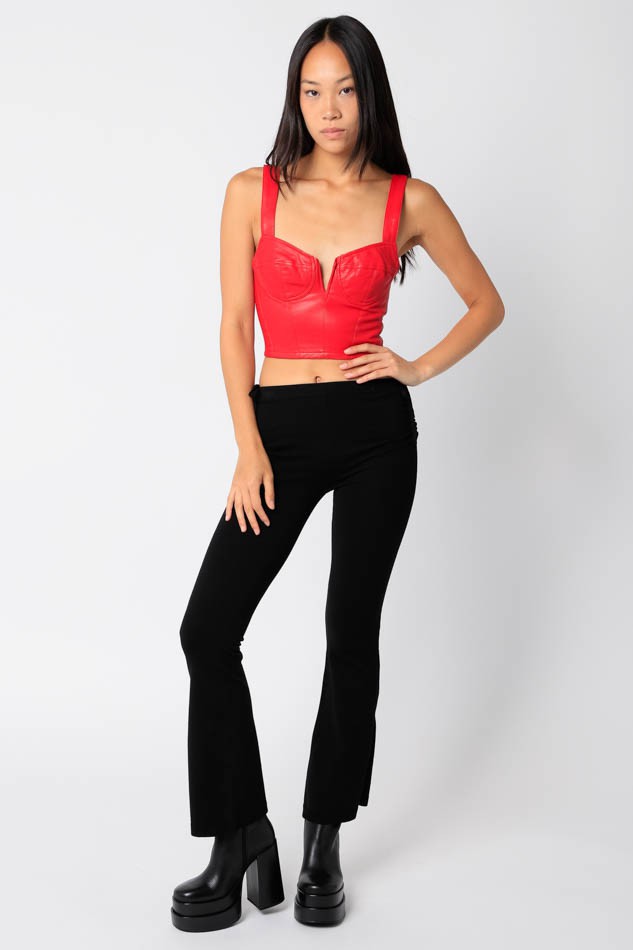 Red Pu Corset Top with Pants