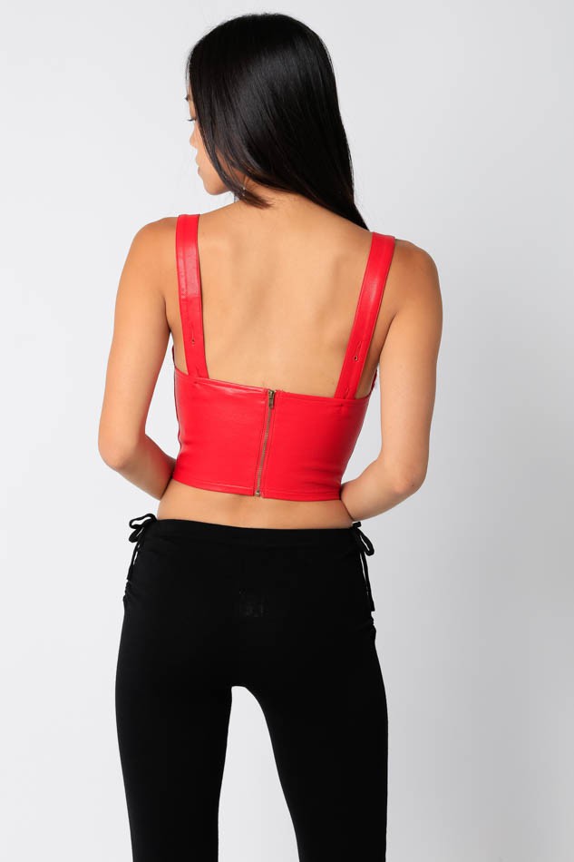 Back View - Red Pu Corset Top