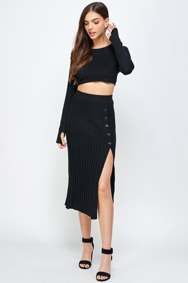 Black Long Sleeve Crop Top with Skirt